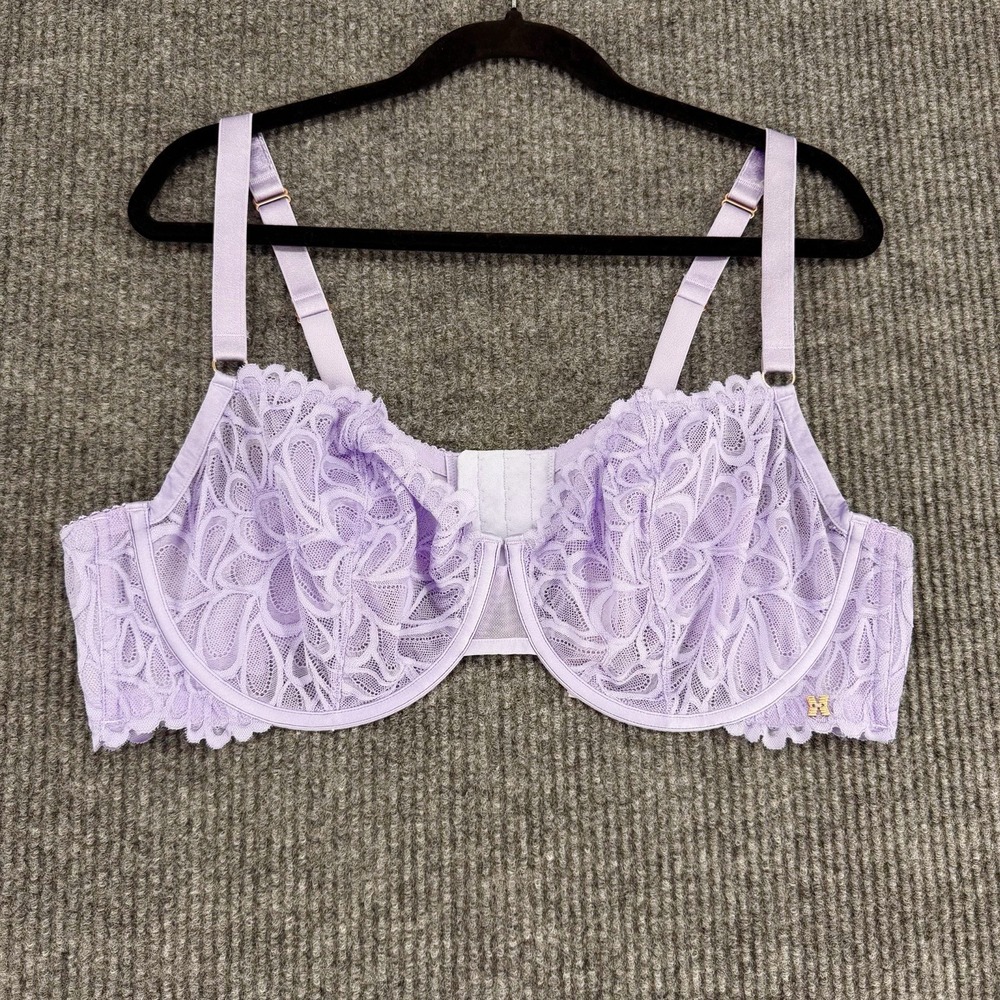Savage X Fenty Lace Underwire Bra 44D Lavender Sheer Unlined Plus Size